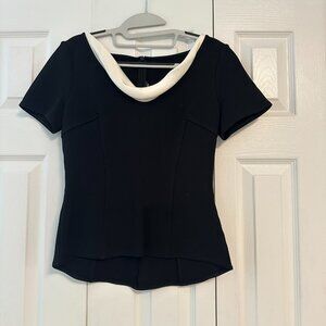 St. John Two-Tone Cowl Neck Structured Blouse and Skirt